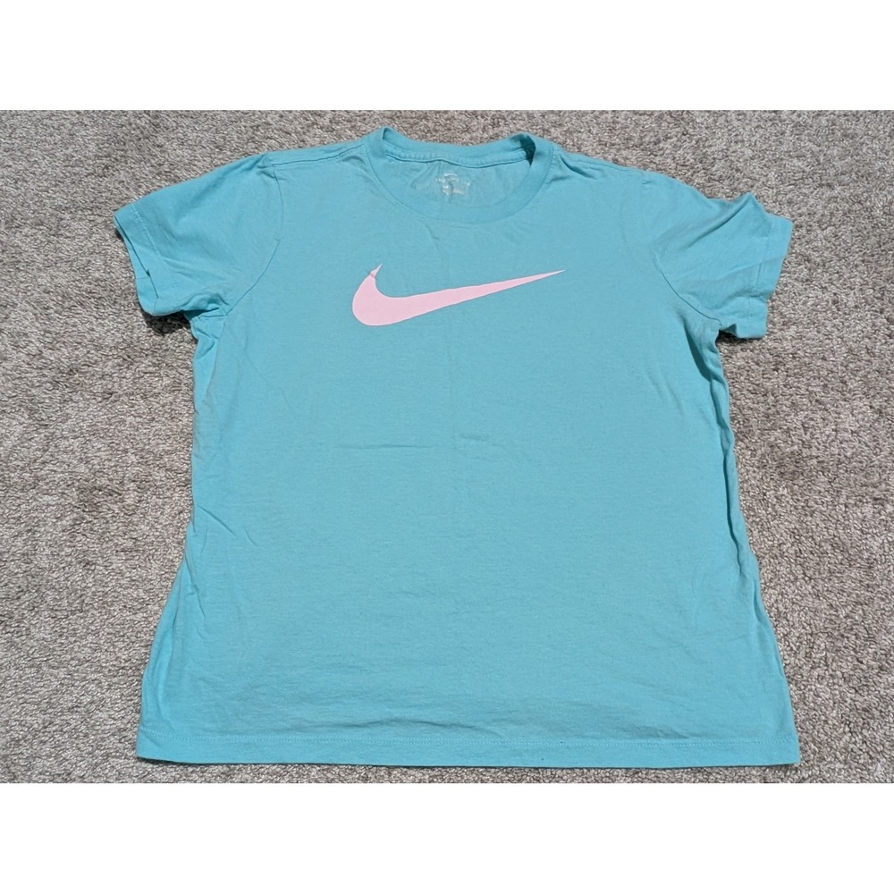 Nike T-Shirt Kids‎ XL Blue Pink Swoosh Logo Short Sleeve Athletic Active Tee
